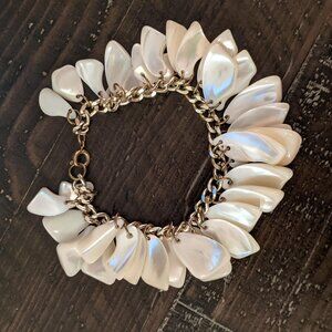 Mother of Pearl Shell Charm Bracelet Chunky Chain Coastal Glam Gold Tone Boho